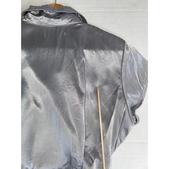 Y2K Rampage Silver Metallic Wrap Top Blouse Medium Going Out Top Crop Futuristic - Picture 3 of 6